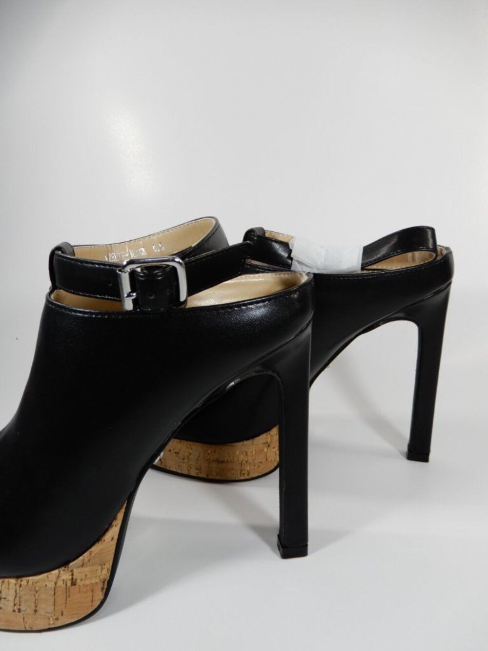 AZALEA WANG Maelie Peep Toe Shoes Cork Platform Stiletto Heel Size 6.5 Black NEW - Picture 7 of 13